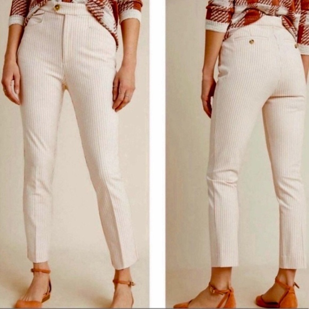 Anthropologie Essential Slim Striped Ankle Stretch High Rise Trousers